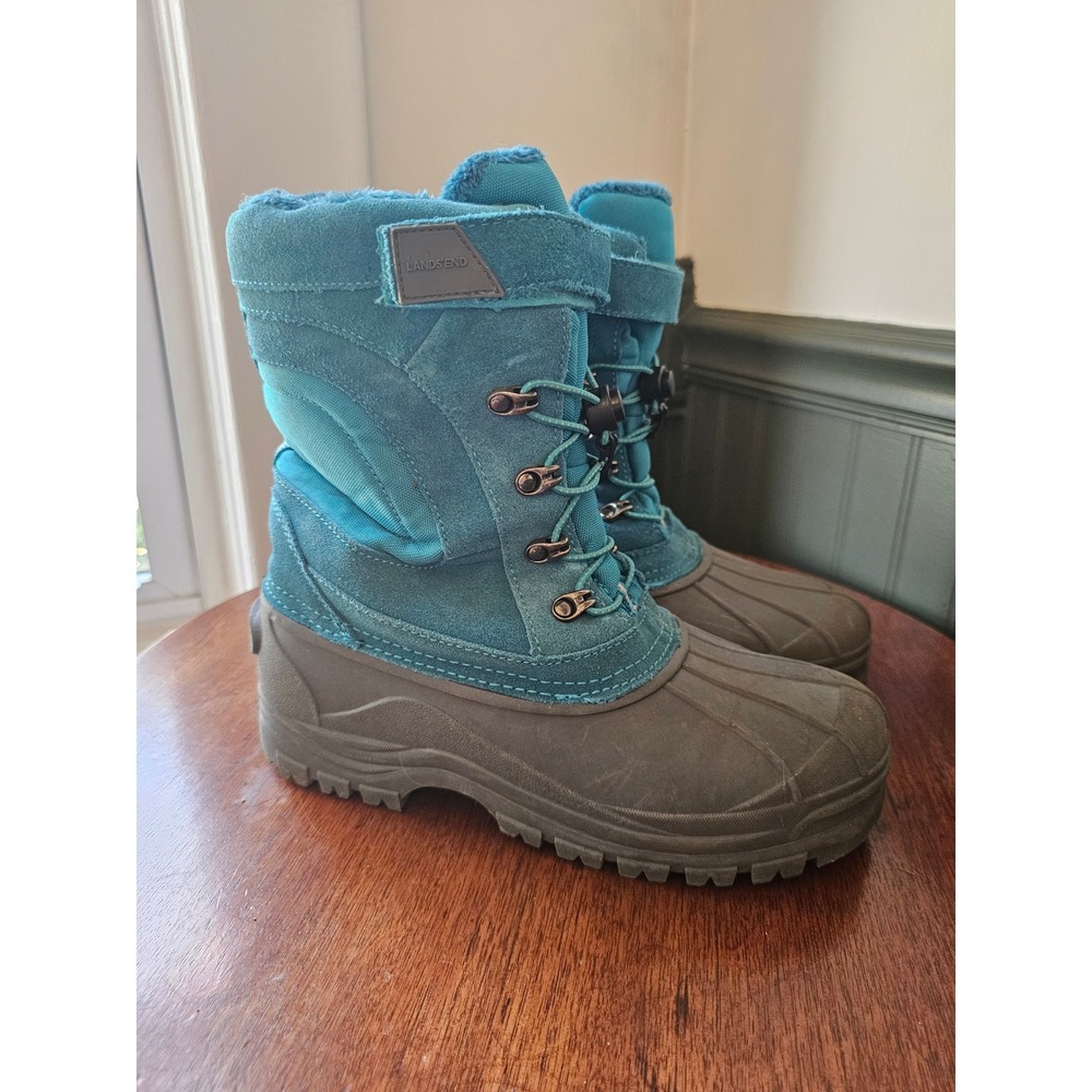 Lands End snow flurry Youth Teal Suede Snow Boots Sz 7M Waterproof Winter 473018
